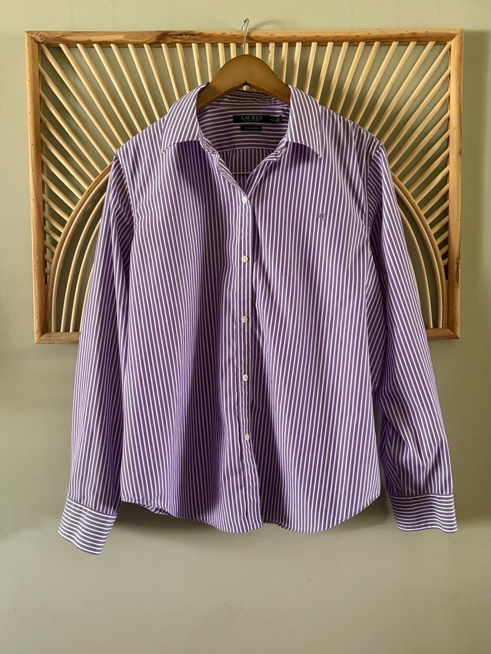 Lauren Ralph Lauren Woman’s Purple and White Striped Non Iron Button-Down Shirt